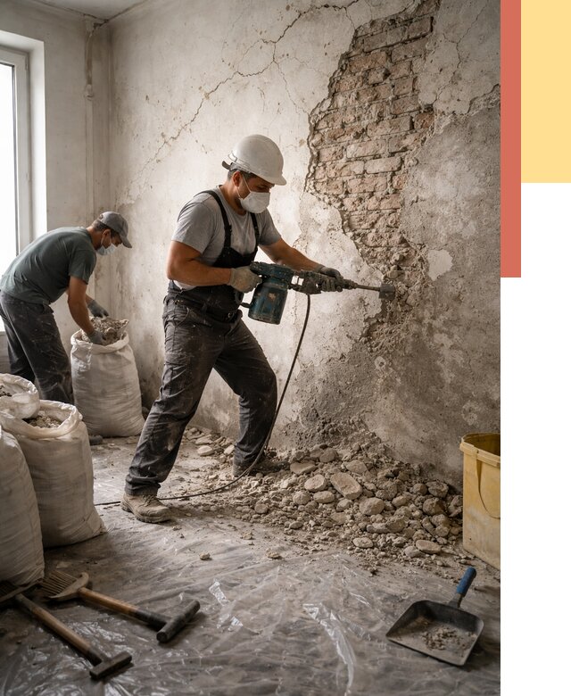 Демонтаж штукатурки со стен в клине от 7376 руб/м² — быстро и недорого | ОТДЕЛОЧНИК-Кли