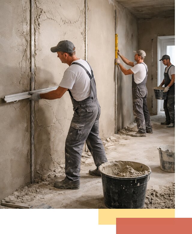 Штукатурка стен по маякам в клине — точная и ровная поверхность