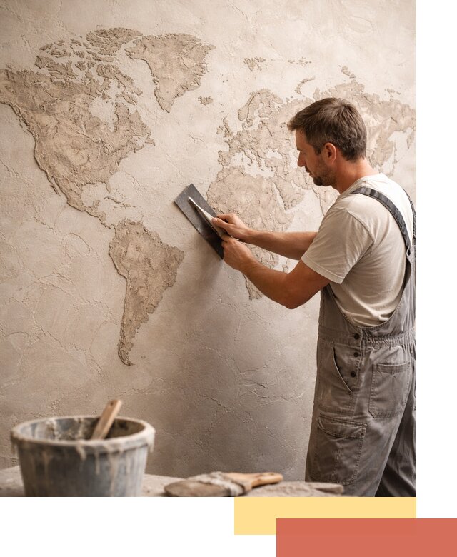 Декоративная штукатурка «Карта мира» под ключ в клине