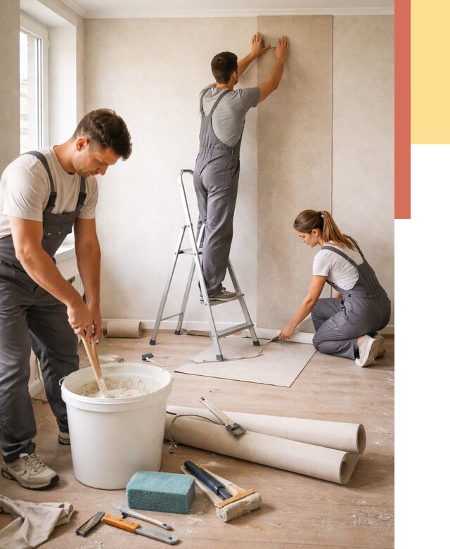 Оклейка стен обоями в клине от 3586 руб/м2 — быстро и недорого | ОТДЕЛОЧНИК-Кли