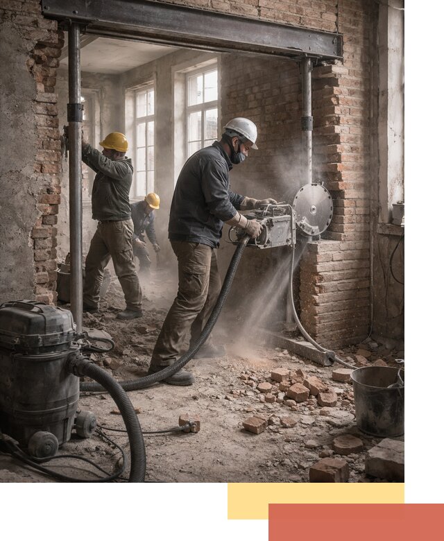 Прорезка проема в стене под дверной или оконный проем в клине