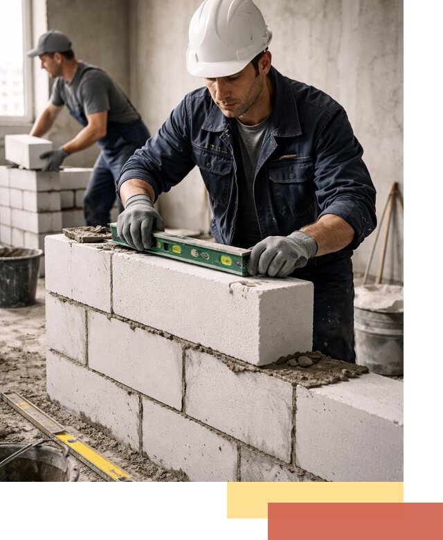 Кладка перегородок из пеноблока под ключ в клине