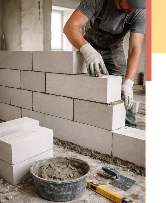 Кладка перегородок из силикатного блока в клине от 4098 руб. под ключ | ОТДЕЛОЧНИК-Кли