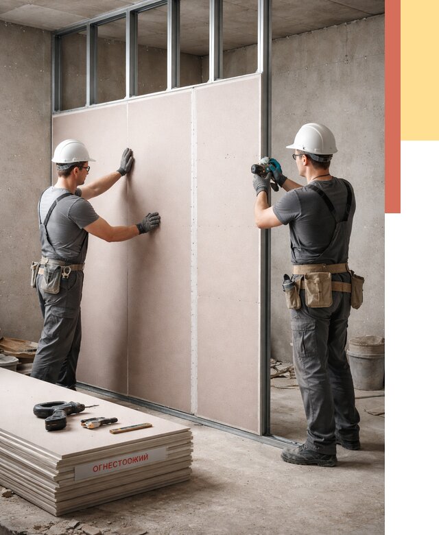 Перегородка из огнестойкого гипсокартона в клине от 1895 руб. под ключ | ОТДЕЛОЧНИК-Кли