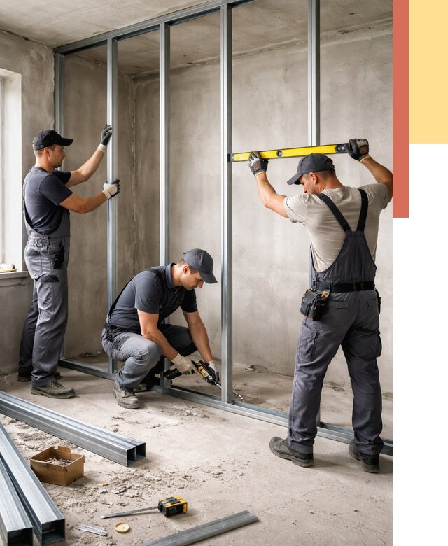 Монтаж каркаса перегородки из профиля в клине от 768 руб. | ОТДЕЛОЧНИК-Кли