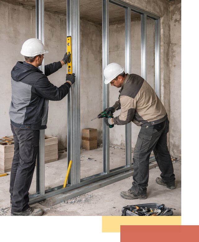 Монтаж каркаса перегородки из профиля в клине