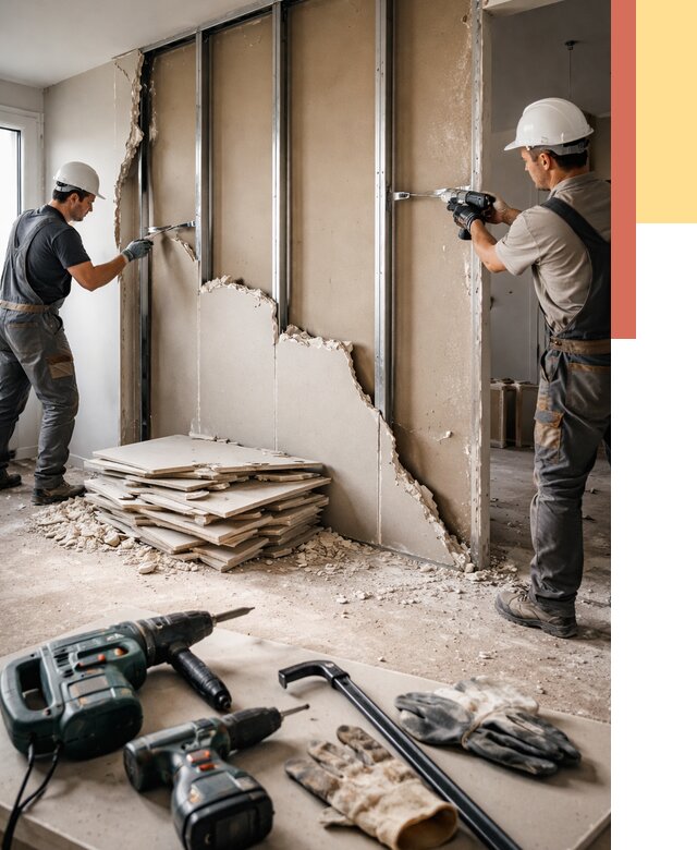 Демонтаж перегородки из гипсокартона в клине от 1229 руб. быстро и недорого | ОТДЕЛОЧНИК-Кли