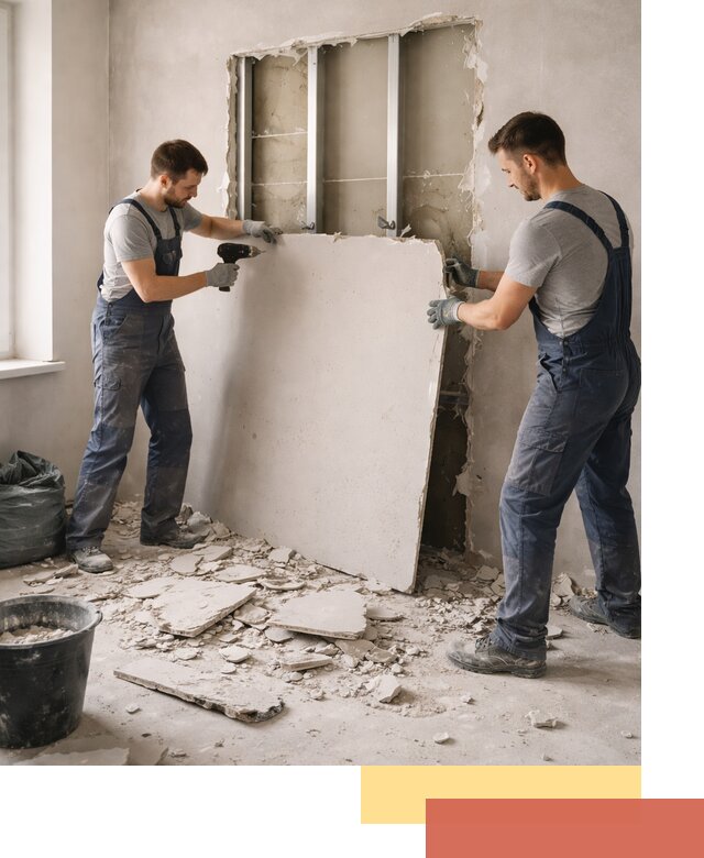 Демонтаж перегородки из гипсокартона в клине быстрый и аккуратный