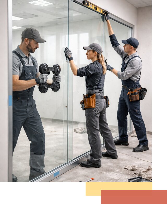 Профессиональный монтаж стеклянных перегородок в клине