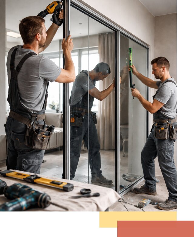 Каркасные стеклянные перегородки под ключ в клине