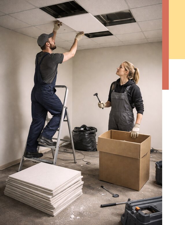 Демонтаж потолочной плитки в клине от 4610 руб. быстро и недорого | ОТДЕЛОЧНИК-Кли