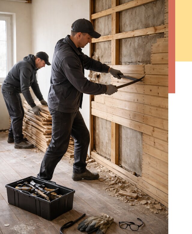 Демонтаж вагонки в клине от 3893 руб/м2 — быстро и недорого | ОТДЕЛОЧНИК-Кли