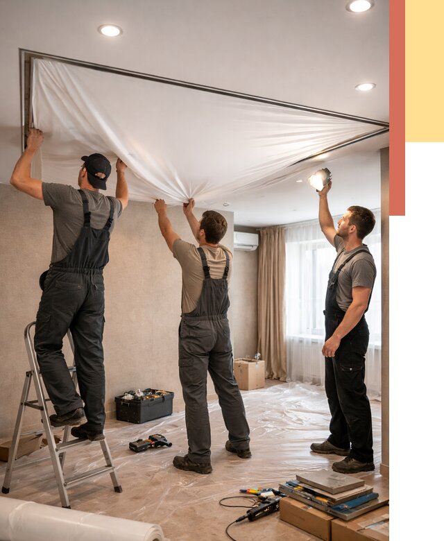 Монтаж ПВХ натяжного потолка в клине от 3586 руб. под ключ | ОТДЕЛОЧНИК-Кли