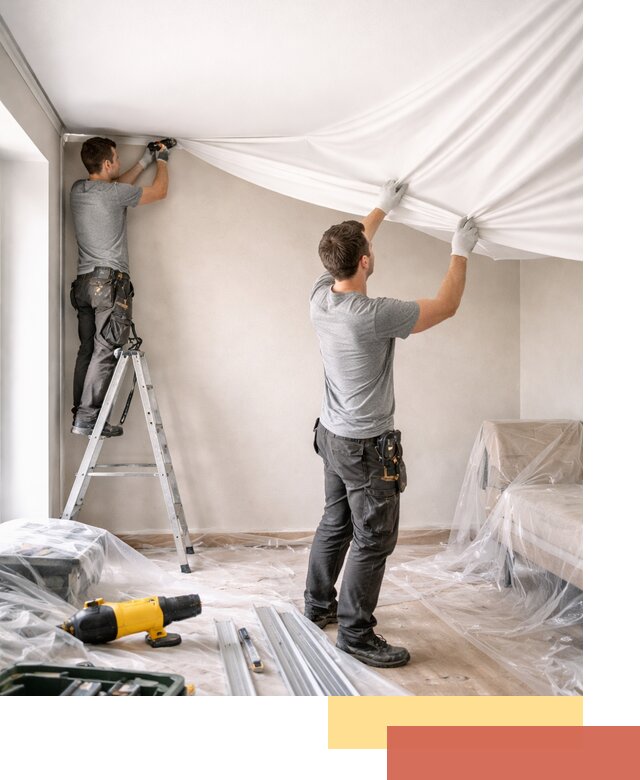 Монтаж тканевого натяжного потолка в клине недорого и быстро