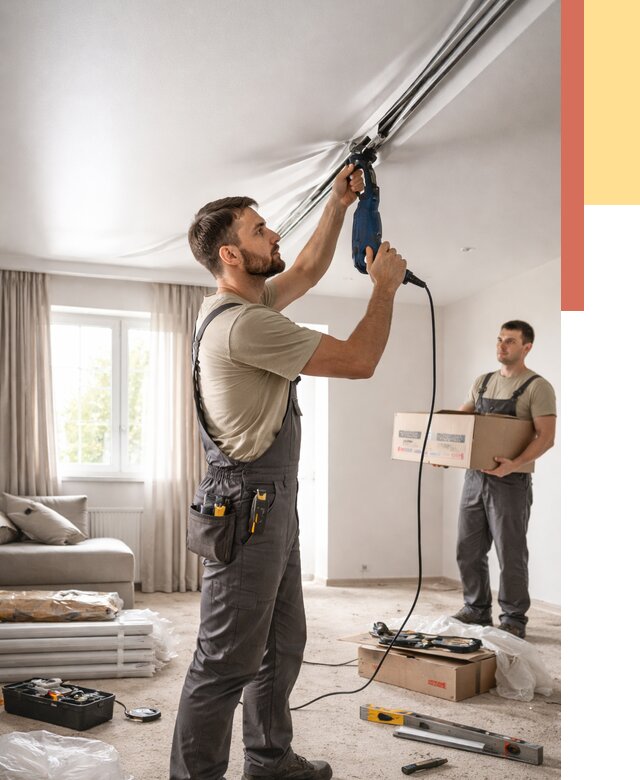 Монтаж сатинового натяжного потолка в клине от 3586 руб. | Быстро, недорого — ОТДЕЛОЧНИК-Кли