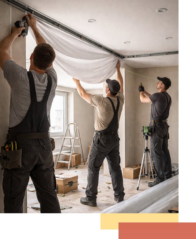 Монтаж парящего натяжного потолка под ключ в клине