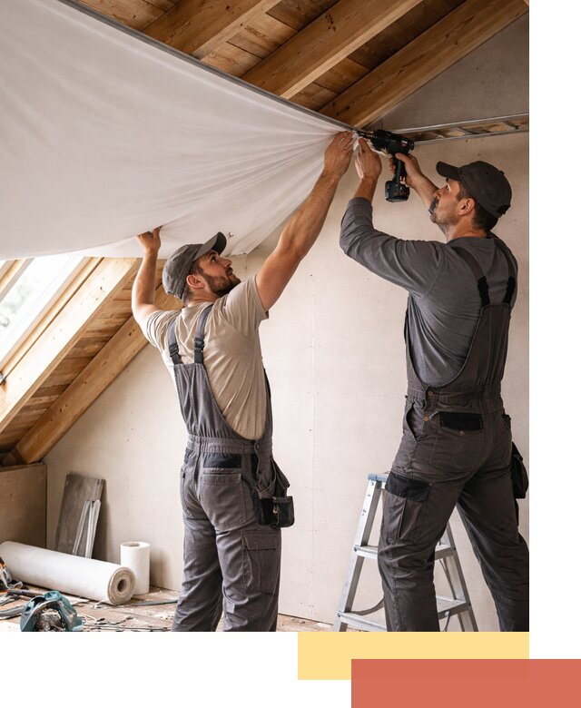 Монтаж натяжного потолка в мансарде в клине