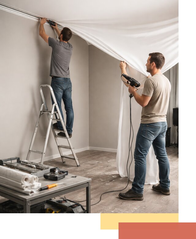 Монтаж натяжного потолка в студии в клине