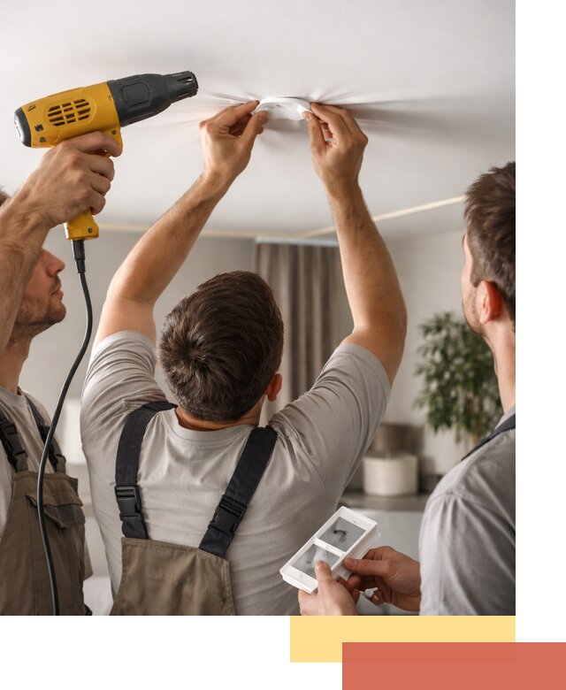 Ремонт прокола полотна натяжного потолка в клине