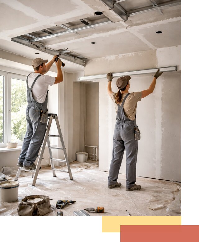 Монтаж многоуровневого потолка из гипсокартона в клине