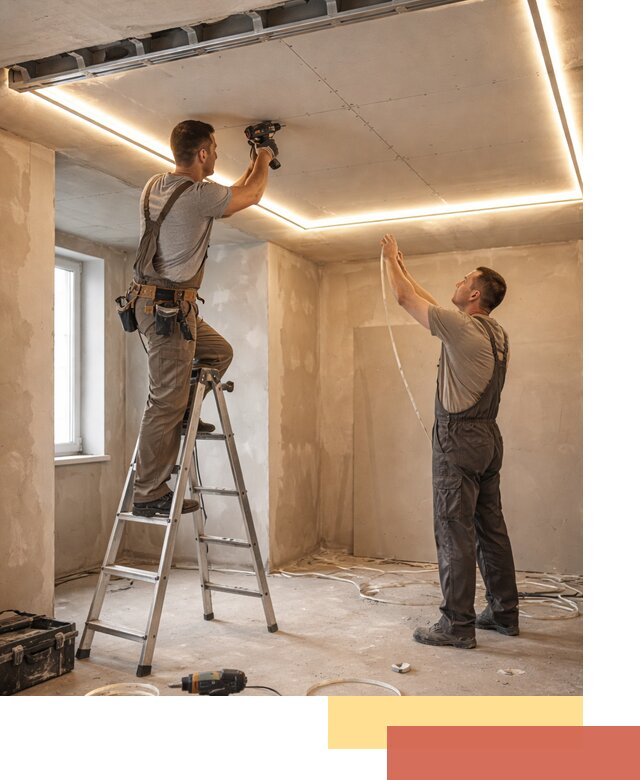 Потолок из гипсокартона с подсветкой в клине