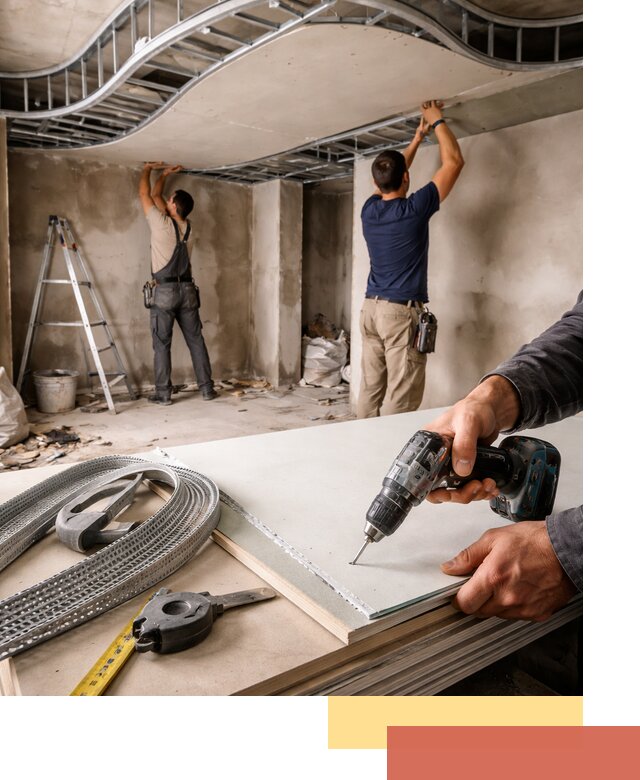 Криволинейный потолок из гипсокартона в клине — монтаж и отделка