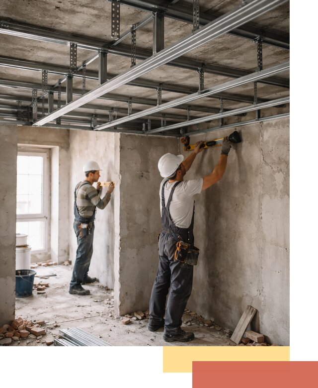 Монтаж каркаса потолка из профильного профиля в клине