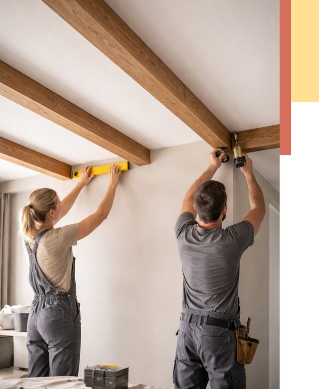 Монтаж декоративных балок на потолок в клине от 4303 руб. — ОТДЕЛОЧНИК-Кли